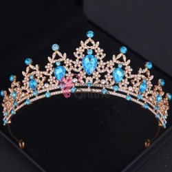 Coroana eleganta pentru mireasa CR012EE Aurie cu cristale Blue